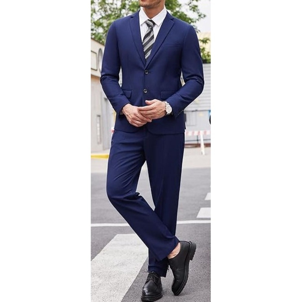 Coofandy Men's 2pc Tuxedo Suit 2-Button Jacket & Pants - Navy Blue - Size 2XL